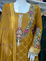 Mustard Premium Chiffon 3PC Shalwar Kameez Ready to wear SS3568