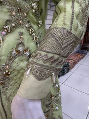 Eid Green Premium Khadi Net 3PC Shalwar Kameez Ready to wear SS3577
