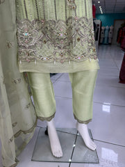 Eid Green Premium Khadi Net 3PC Shalwar Kameez Ready to wear SS3577