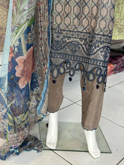 Stone Premium Cambric Silk 3PC Shalwar Kameez Ready to wear SS3587