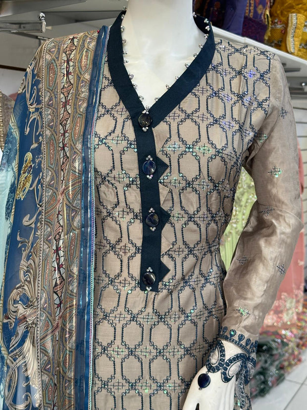 Stone Premium Cambric Silk 3PC Shalwar Kameez Ready to wear SS3587
