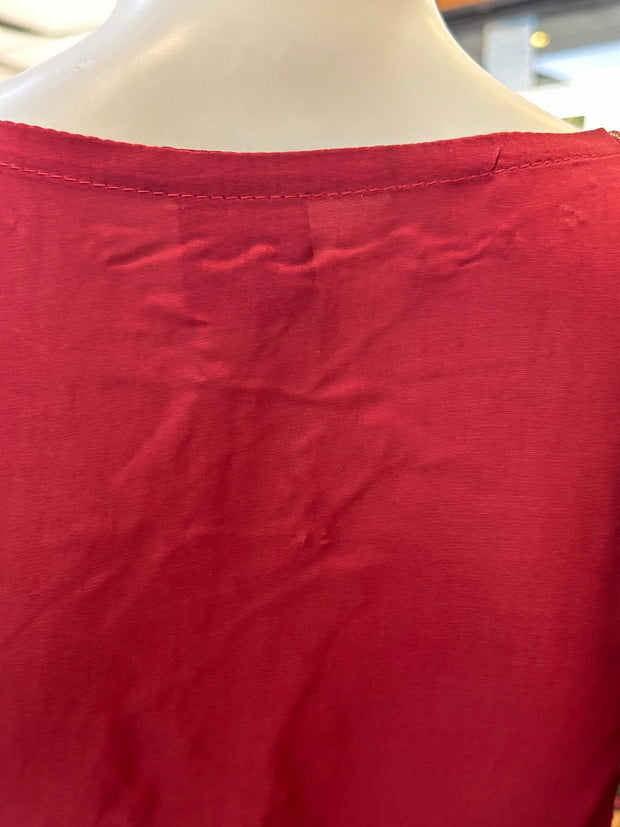 Deep Red Premium Cambric Silk 3PC Shalwar Kameez Ready to wear SS3586