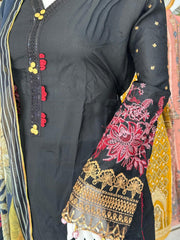Black Premium Cambric Silk 3PC Shalwar Kameez Ready to wear SS3585