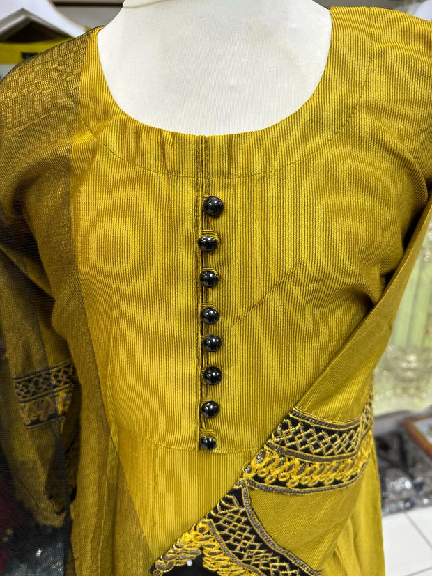 Gold Kids Cambric Anarkali Dress Ready to wear SS3594