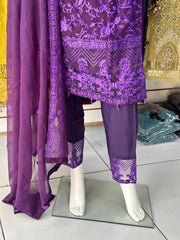 Purple Premium Chiffon 3PC Shalwar Kameez Ready to wear SS3606