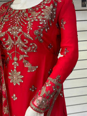 Red Premium Chiffon 3PC Shalwar Kameez Ready to wear SS3611