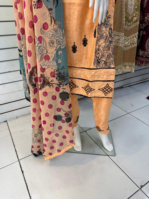 Cambric Peach 3PC Shalwar Kameez Ready to wear SS3615
