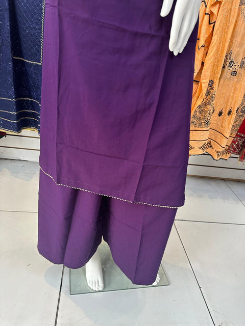 Purple  Eid 2PC Linen Silk Shalwar Kameez Plazzo Ready to wear SS3671