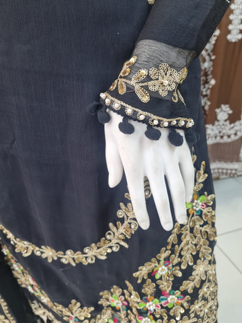 Black 3PC Chiffon Shalwar Kameez Dress SS3892