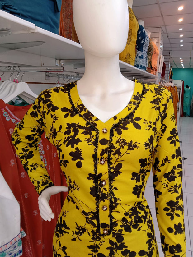 Yellow 2PC Soft Cotton Shalwar Kameez Dress SS3929