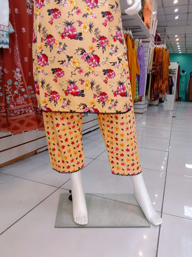 Cream 2PC Soft Cotton Shalwar Kameez Dress SS3930