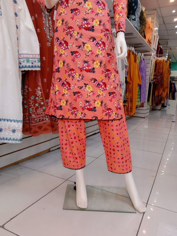 Peach 2PC Soft Cotton Shalwar Kameez Dress SS3931