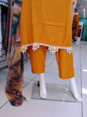 Mustard Linen 3PC Shalwar Kameez Dress SS3928