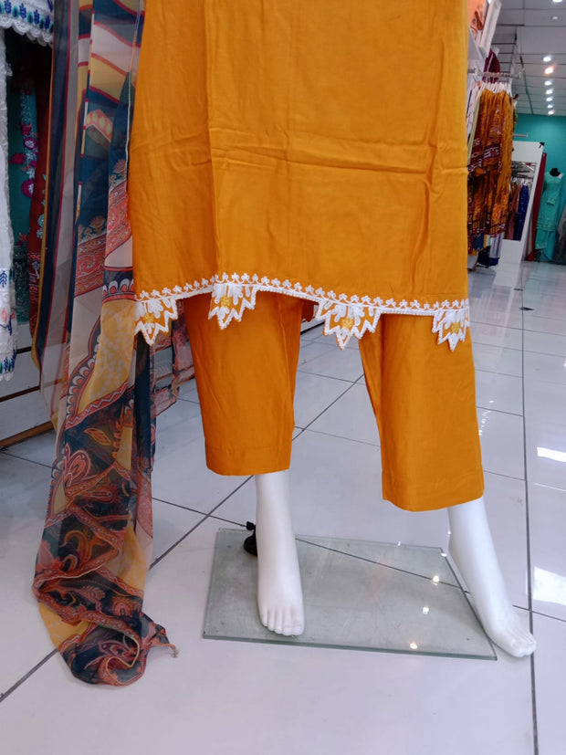Mustard Linen 3PC Shalwar Kameez Dress SS3928