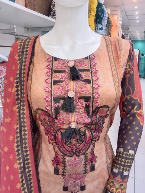 Gold  Dhanak 3PC Shalwar Kameez Dress SS3925