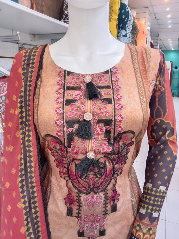 Gold  Dhanak 3PC Shalwar Kameez Dress SS3925