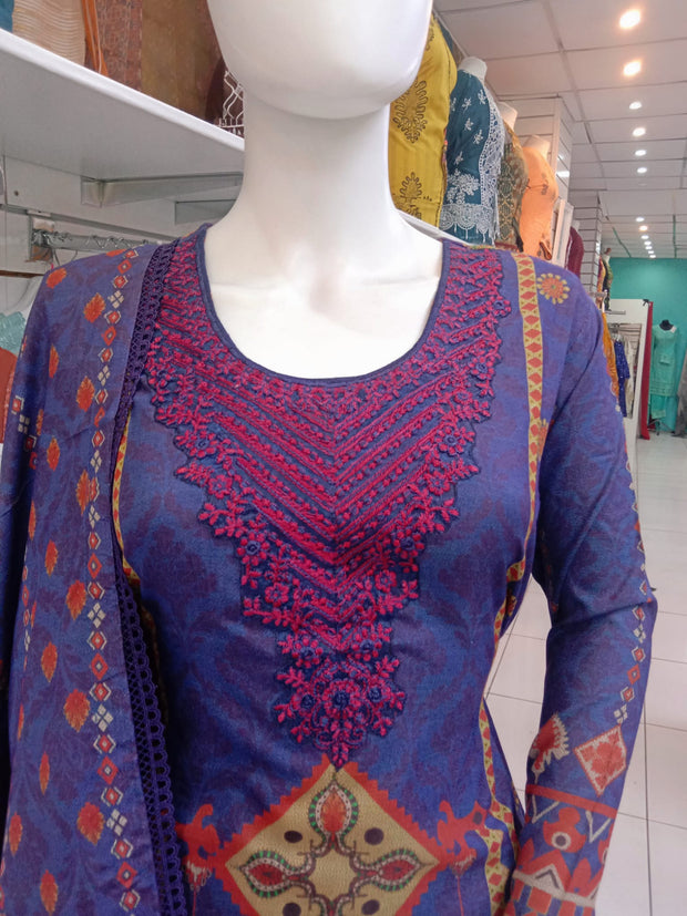 Purple Dhanak 3PC Shalwar Kameez Dress SS3924