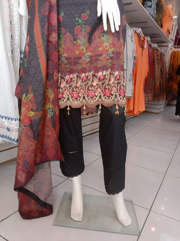 Black Dhanak 3PC Shalwar Kameez Dress SS3921
