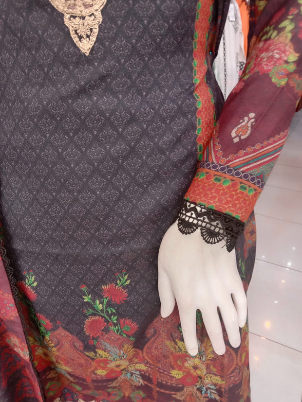 Black Dhanak 3PC Shalwar Kameez Dress SS3921