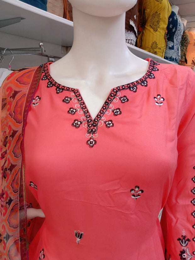 Peach Bamber Cotton 3PC Shalwar Kameez Dress SS3934