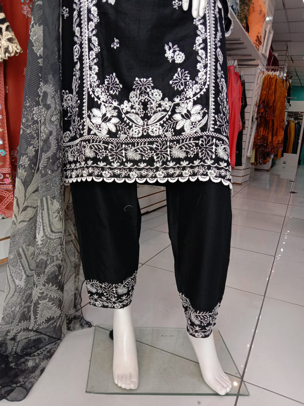 Black Bamber Cotton 3PC Shalwar Kameez Dress SS3935