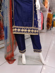 Navy Bamber Cotton 3PC Shalwar Kameez Dress SS3937