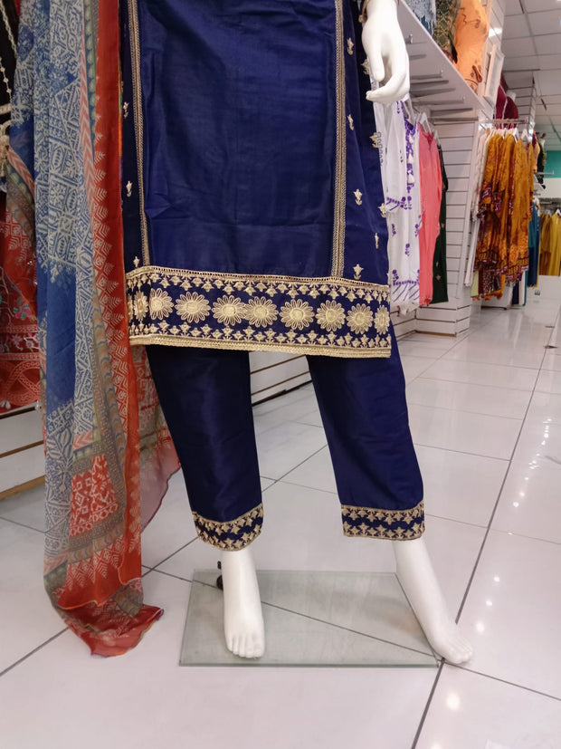 Navy Bamber Cotton 3PC Shalwar Kameez Dress SS3937