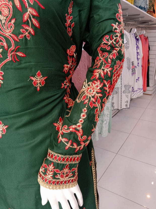 Green Bamber Cotton 3PC Shalwar Kameez Dress SS3938