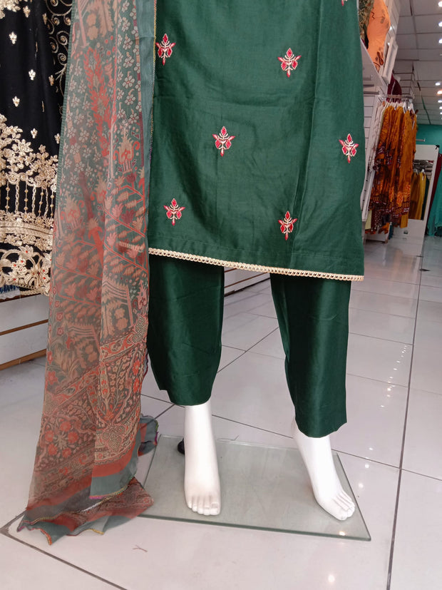 Green Bamber Cotton 3PC Shalwar Kameez Dress SS3938
