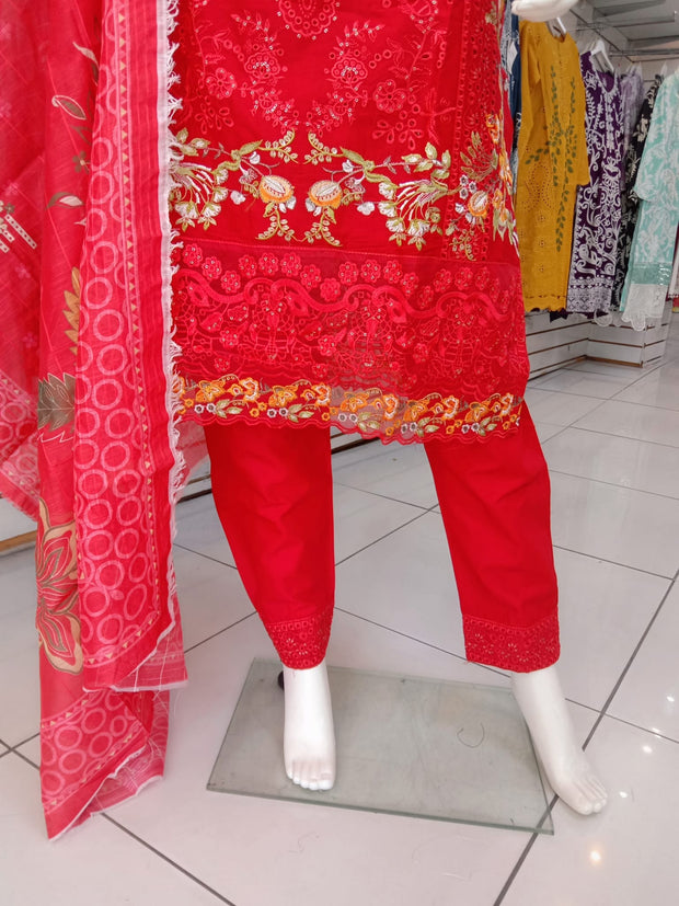 Red Cambric Readymade Shalwar Kameez 3PC SS3966