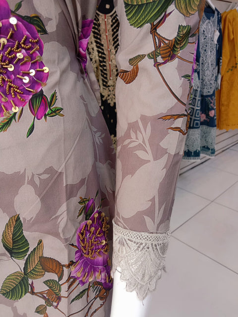 Purple Cambric Readymade Shalwar Kameez 3PC SS3961