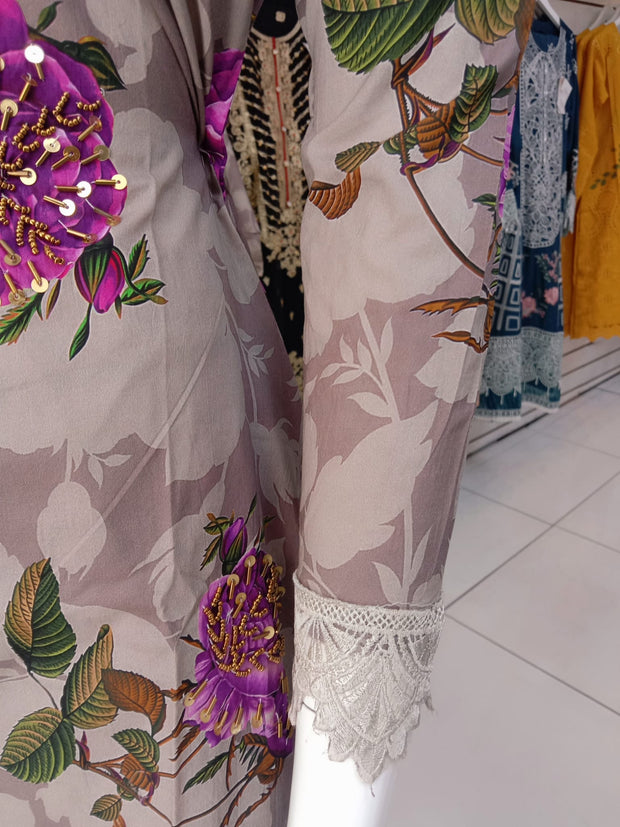 Purple Cambric Readymade Shalwar Kameez 3PC SS3961