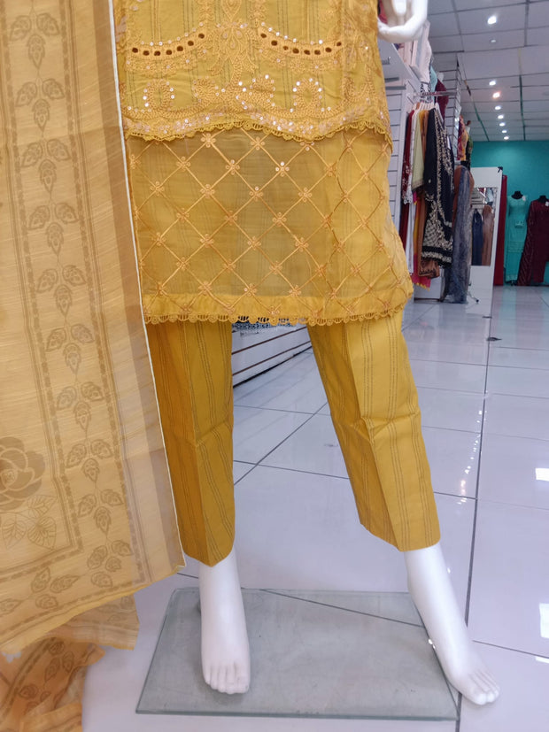 Mustard Cotton Cambric Readymade Shalwar Kameez 3PC SS3959