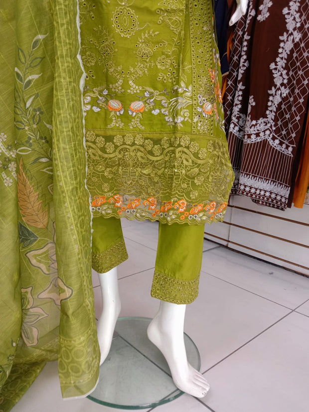 Green Cambric Readymade Shalwar Kameez 3PC SS3965