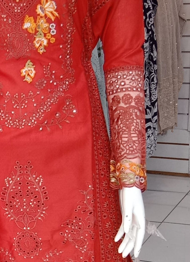 Rose Red Cambric Readymade Shalwar Kameez 3PC SS3962