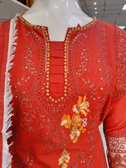 Rose Red Cambric Readymade Shalwar Kameez 3PC SS3962
