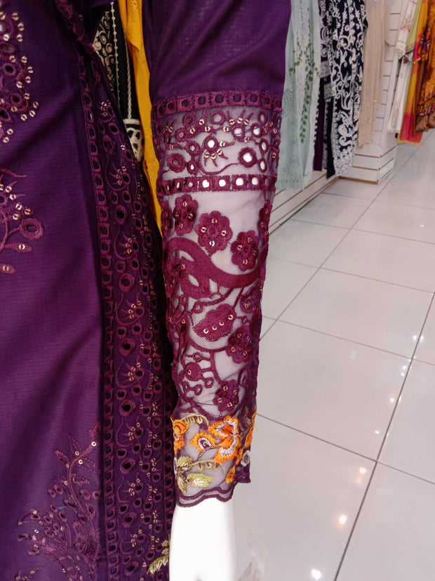 Purple Cambric Readymade Shalwar Kameez 3PC SS3963