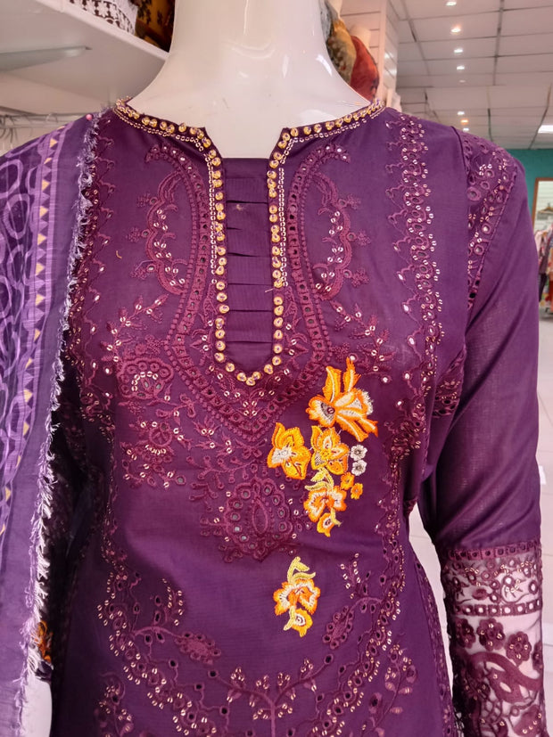 Purple Cambric Readymade Shalwar Kameez 3PC SS3963
