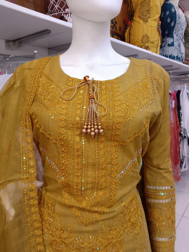 Mustard Cambric Readymade Shalwar Kameez 3PC SS3978