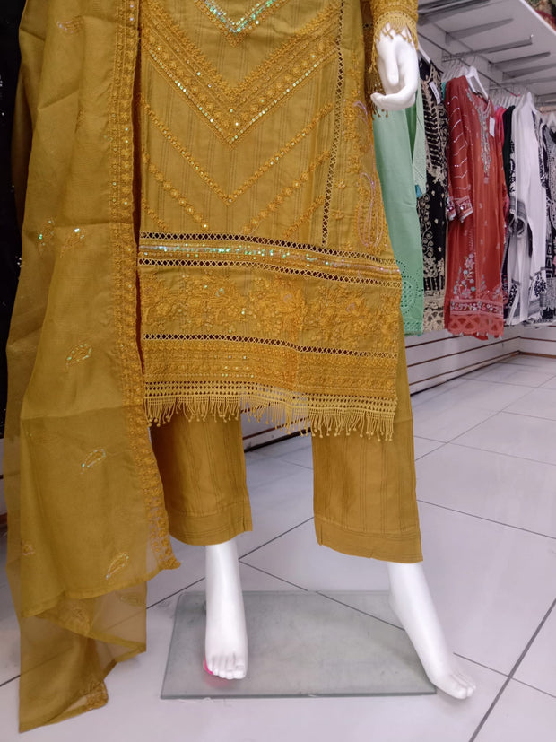 Mustard Cambric Readymade Shalwar Kameez 3PC SS3978
