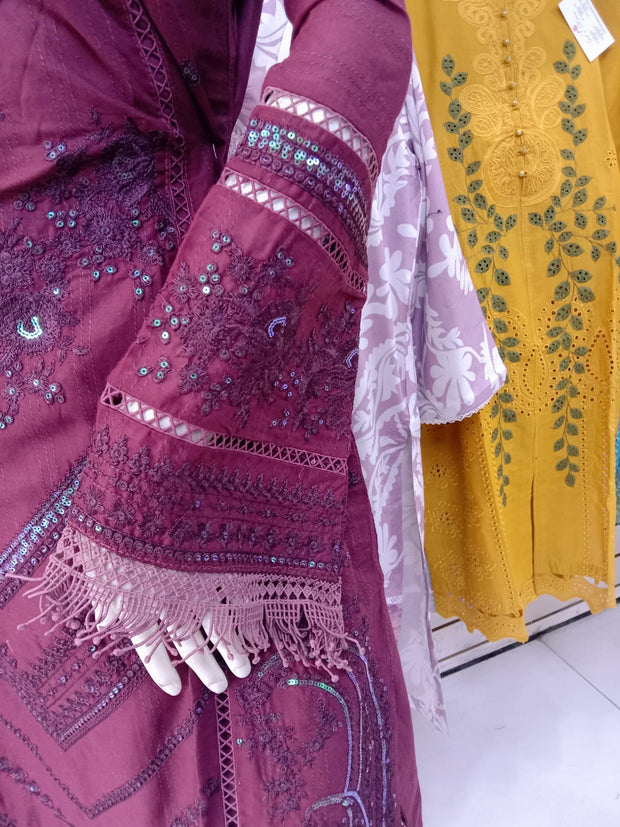 Plum Cambric Readymade Shalwar Kameez 3PC SS3977