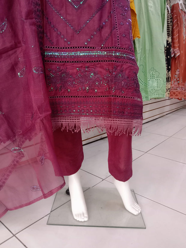 Plum Cambric Readymade Shalwar Kameez 3PC SS3977