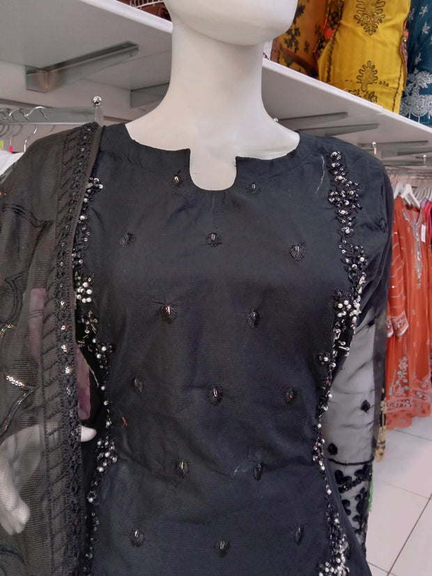 Black Cambric Readymade Shalwar Kameez 3PC SS3981