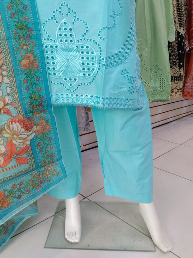 Blue Cambric Readymade Shalwar Kameez 3PC SS3987