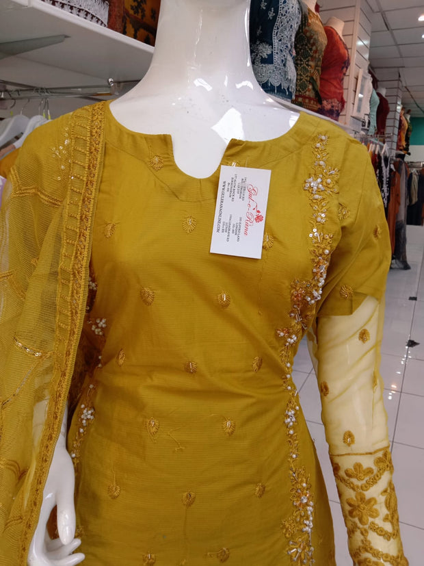 Mustard Cambric Readymade Shalwar Kameez 3PC SS3982