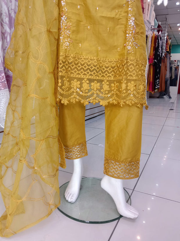 Mustard Cambric Readymade Shalwar Kameez 3PC SS3982