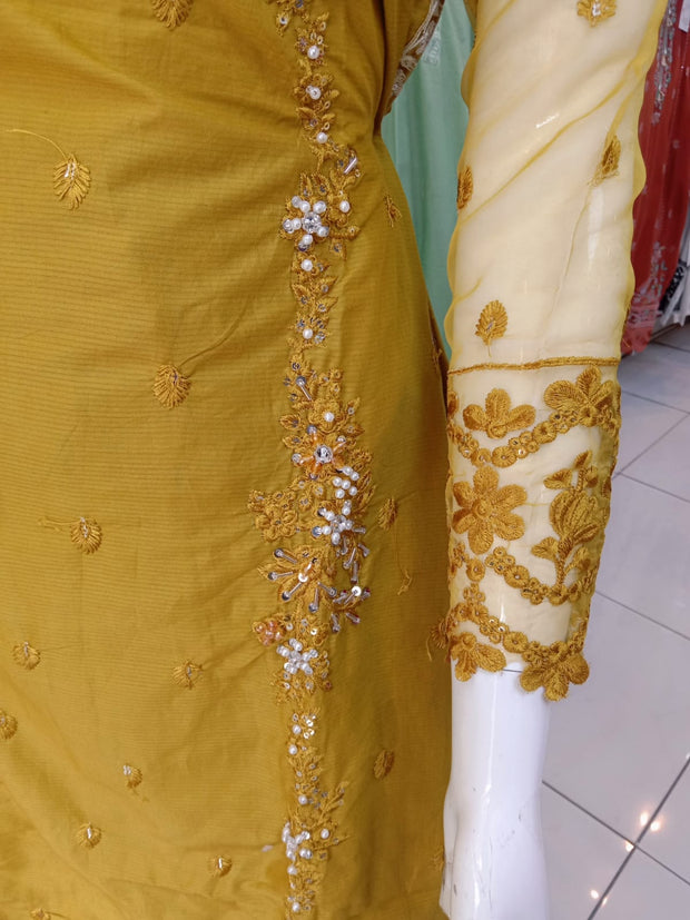 Mustard Cambric Readymade Shalwar Kameez 3PC SS3982