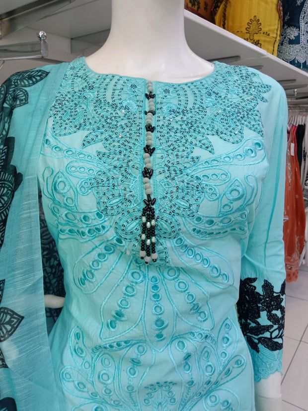 Blue Cambric Readymade Shalwar Kameez 3PC SS3983