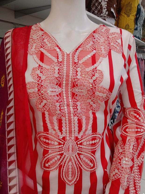 Maria B Inspired Red 3PC Shalwar Kameez Ready to wear SS4003