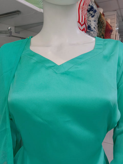 Green Satin 3PC Farshi Shalwar Kameez Dress SS4010